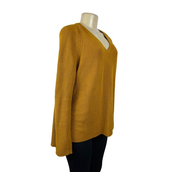J.Crew Women's Yellow Long Sleeve V- Neck Loose Knitted Sweatshirt Sz L - Picture 2 of 6